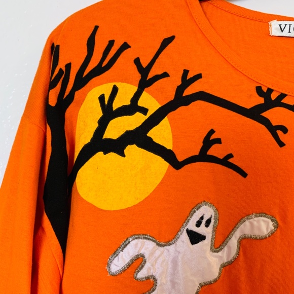 Vintage Halloween Shirt Medium Orange Spider Web Ghost Witch Black Cat Pumpkin - Picture 4 of 16